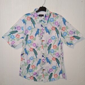 Ocean Current Button Down Men Large White Tropical Parrot Hibiscus OY123111